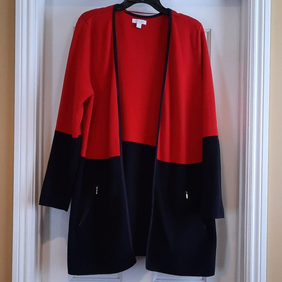 Charter Club Sweaters - Chic Red & Black Charter Club Milano Open Cardigan  Tunic Style - Size L…
